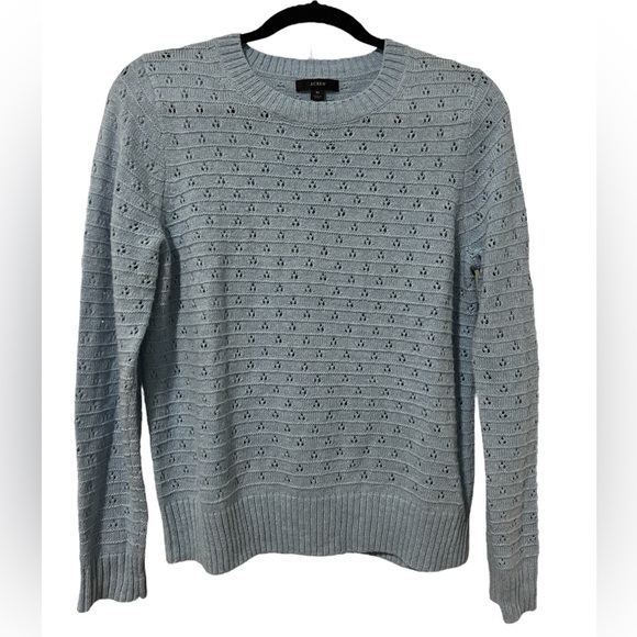 J.Crew Blue Pointelle Crewneck Wool Blend Long Sleeve...